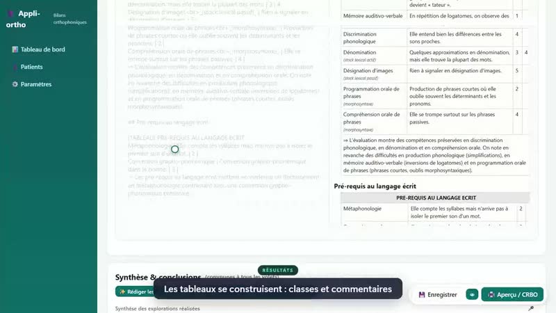 Démonstration du logiciel TrameOrtho 1 : compte rendu de bilan orthophonique (patient fictif)